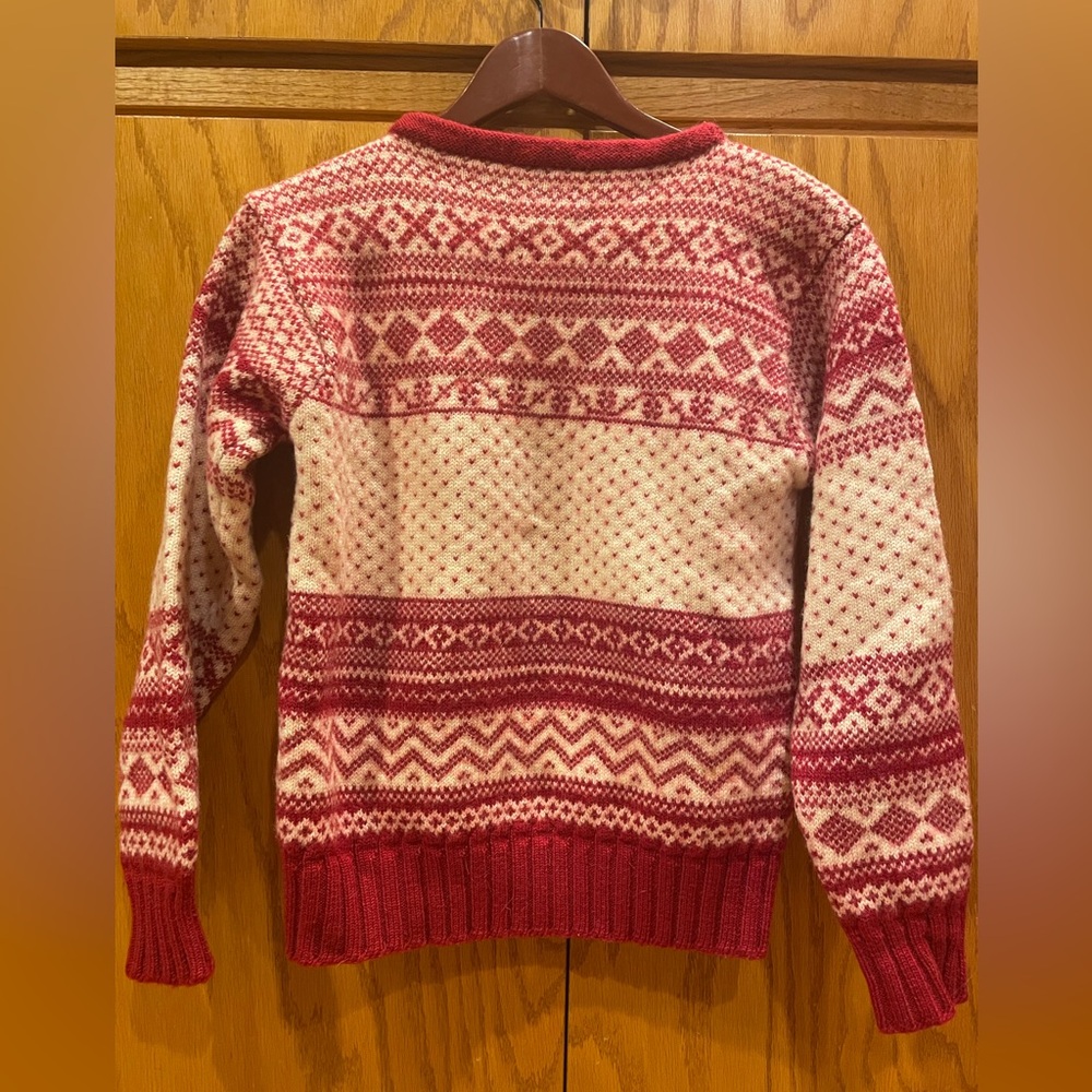J. Crew Red and Cream Patterned Women's Sweater